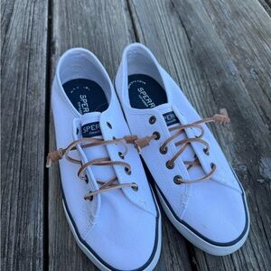 Sperry White Canvas Shoes with Tan Laces